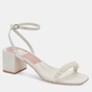 New Dolce Vita x BHLDN Zalima Pearl 6 Off White Satin Wedding Formal Sandals
